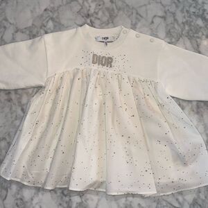 NWOT DIOR WHITE LOGO SWAROVSKI DRESS 12M